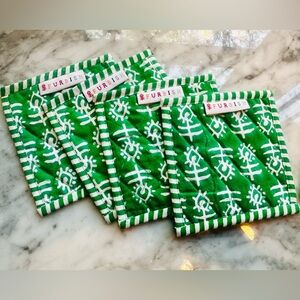 NWOT Furbish Studio kellie Green Bloch, print cotton coasters